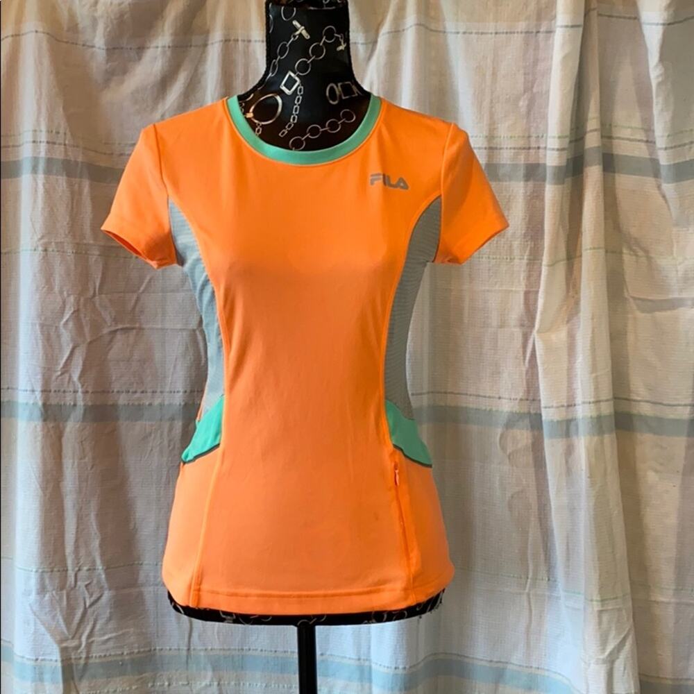 FILA S Tangerine & Green Athletic Fitness Workout Top PRISTINE!